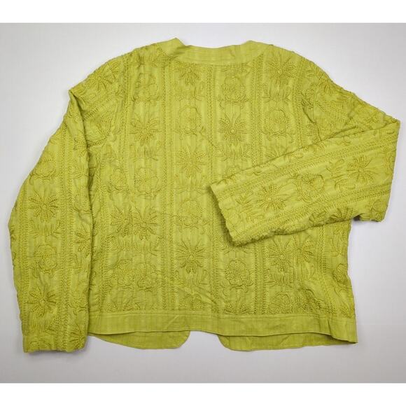 Chico's Green Embroidered Cotton Lightweight Jacket Floral Cardigan Size 2 (Med) - Picture 6 of 6